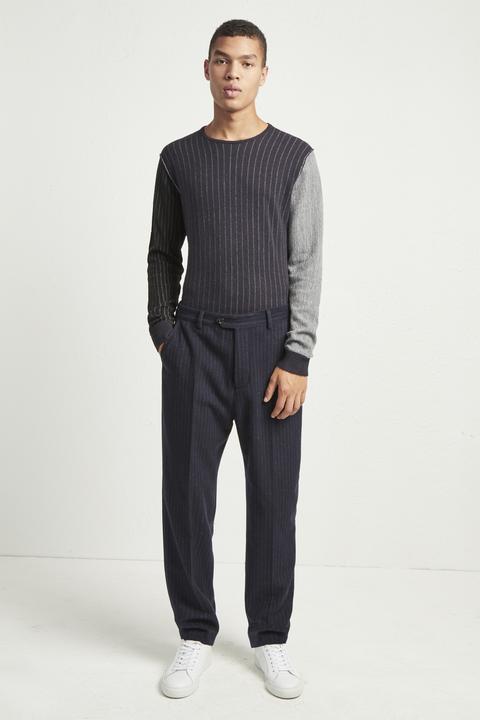 Patchwork Pinstripe Trousers - Utility Blue