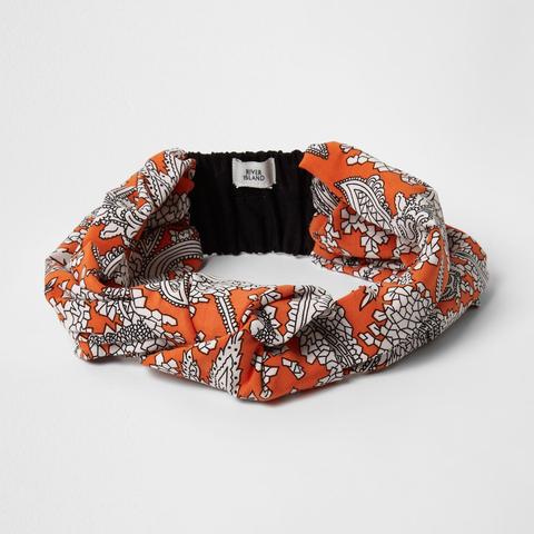 Orange Floral Print Knot Headband