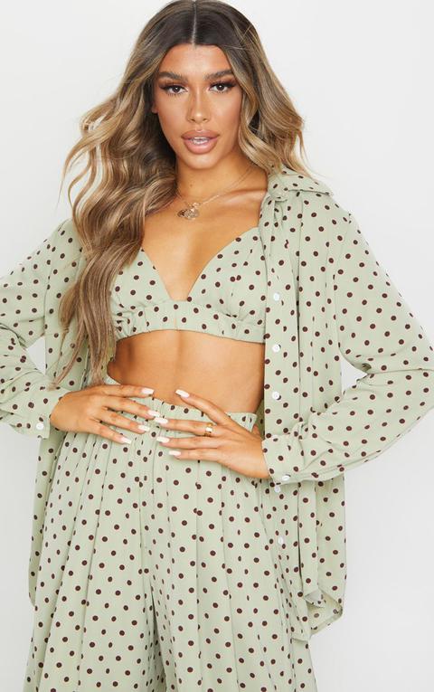 Sage Green Polka Dot Printed Oversized Shirt