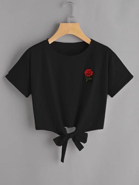 Rose Patch Knot Front Tee