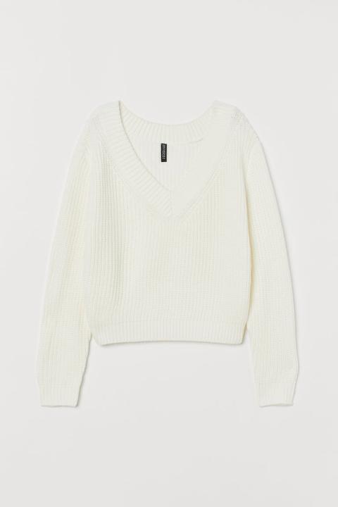 H & M - Pullover Con Scollo A V - Bianco