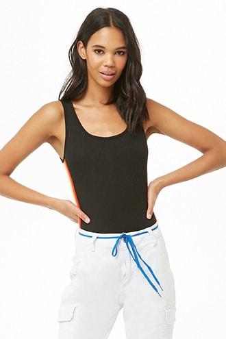 Forever 21 Ribbed Side-striped Bodysuit Black