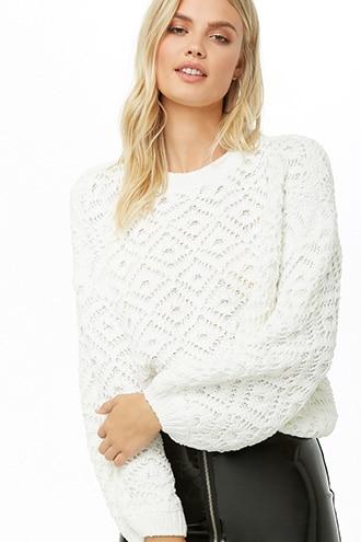 Forever 21 Diamond Knit Sweater , White