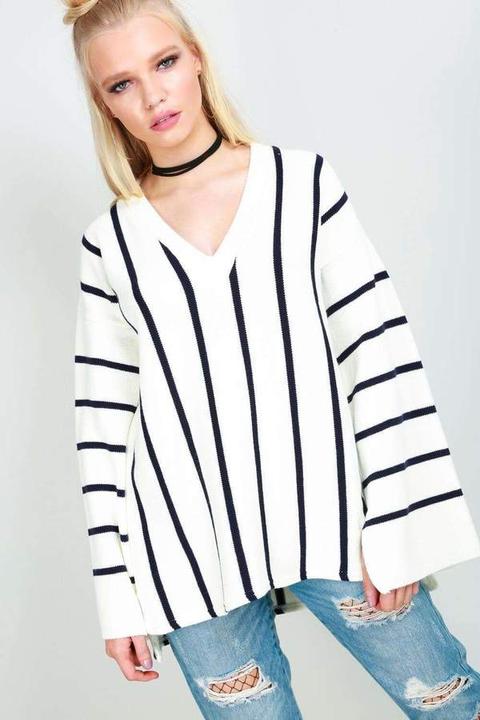 Natalia Flare Sleeve Striped Knitted Jumper