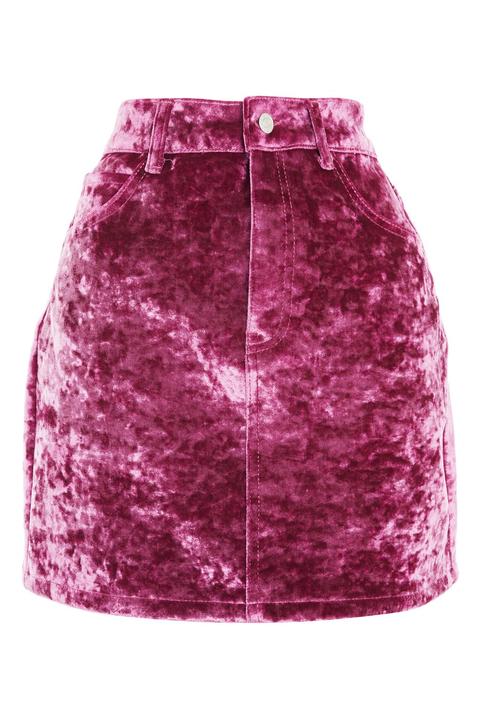 Womens Moto Bonded Velvet Mini Skirt - Pink, Pink