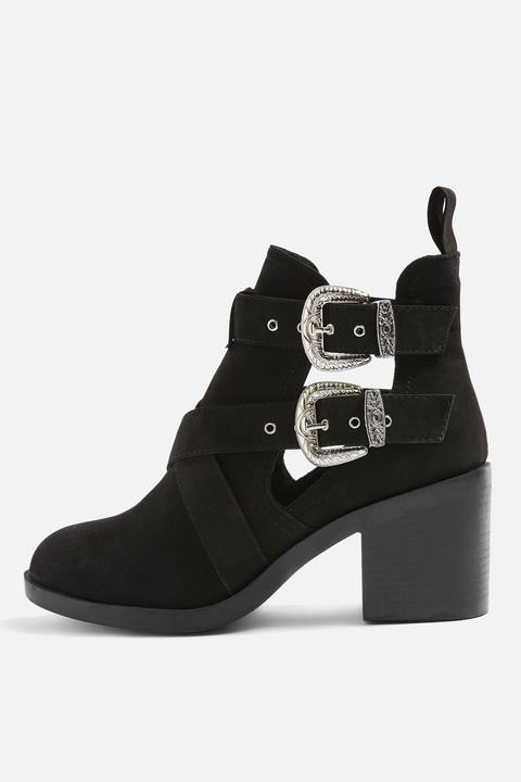 Womens Blinder Buckle Heeled Boots - Black, Black