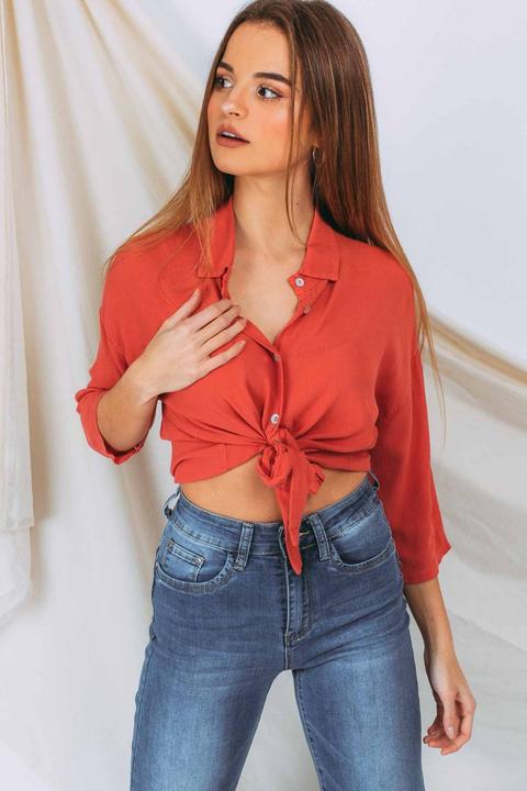 Blusa Botones Nudo Naranja