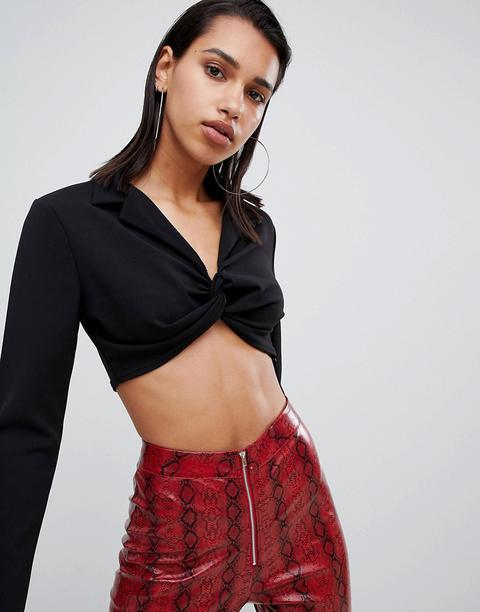 Lasula - Top Nero Con Nodo Frontale - Nero
