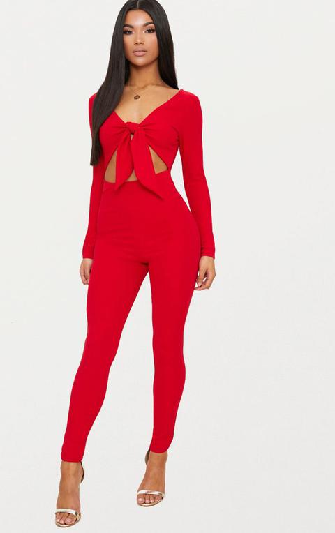 prettylittlething red jumpsuit