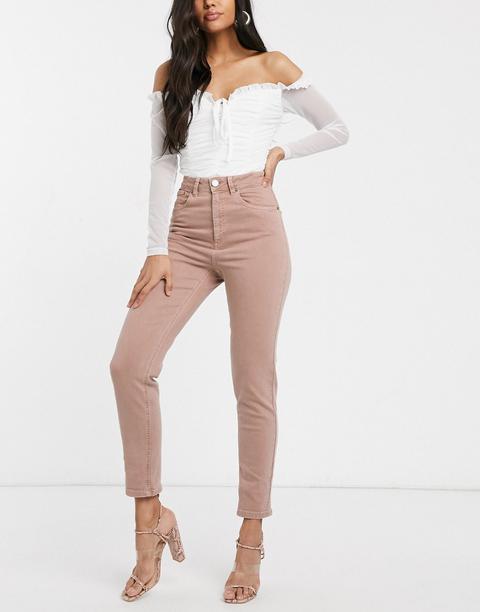 Asos Design High Rise Farleigh 'slim' Mom Jeans In Dusty Pink-brown