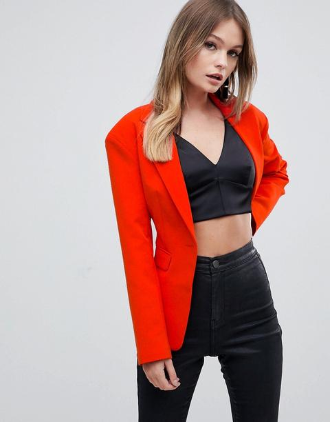 Asos - Blazer Stretto In Vita Con Spalle Oversize - Rosso