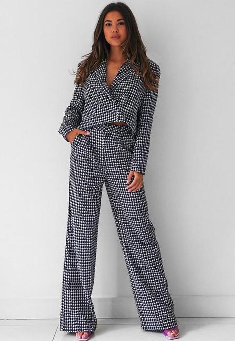 Black Houndstooth Oversized Trousers, Black