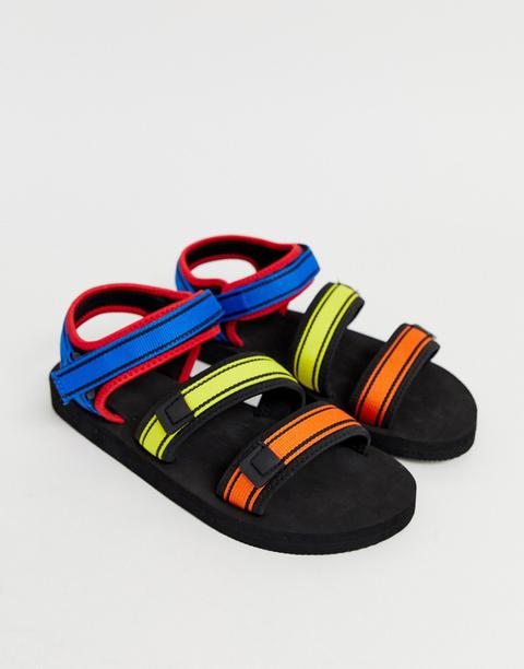 Asos Design Tech Sandals With Coloured Tape Straps-black