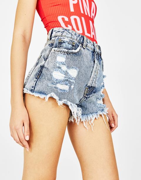 Short Denim High Waist Vintage Con Rotos