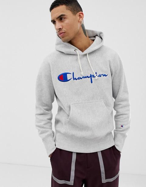 Sudadera Gris Con Capucha Y Logo Grande De Champion