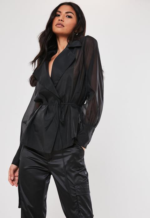 Blouse Noire En Organza À Ceinture Tall