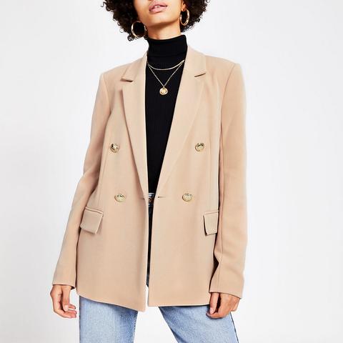 Beige Double Breasted Structured Blazer