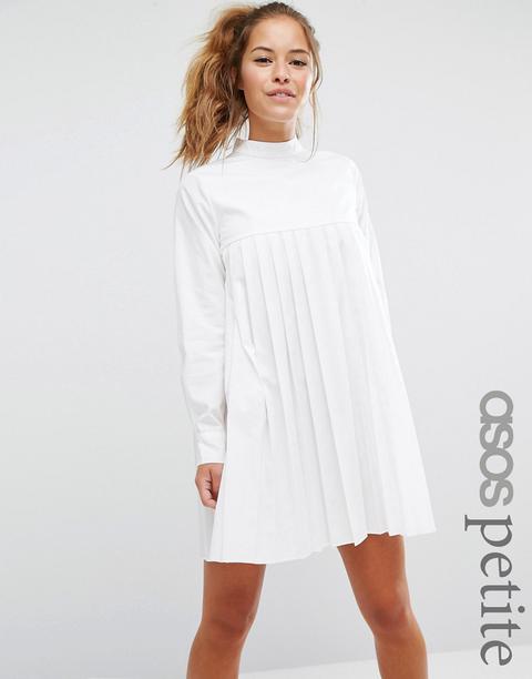 Vestido Plisado De Algodón De Manga Larga De Asos Petite