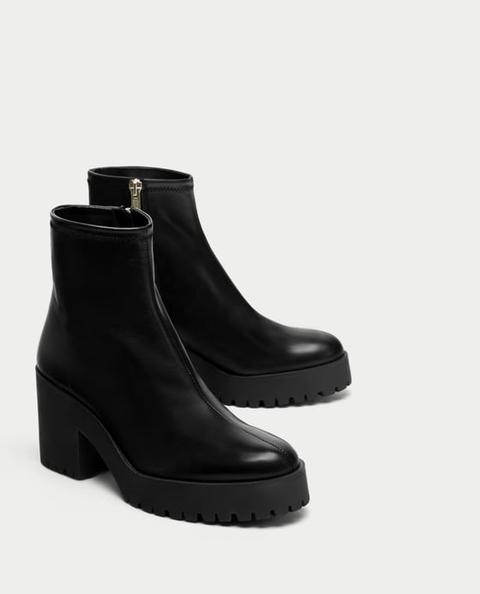 Leather High Heel Ankle Boots With Track Sole