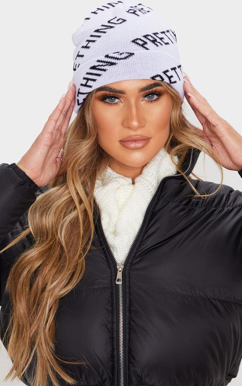 Prettylittlething White Slogan Beanie