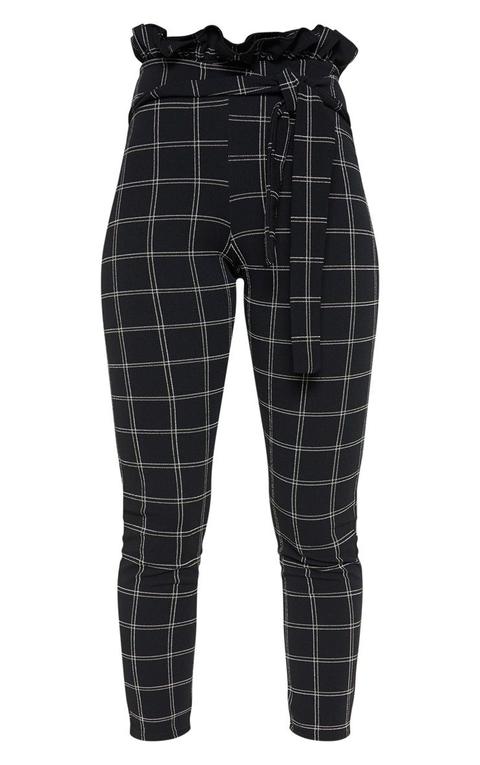 black tweed check paperbag skinny trousers