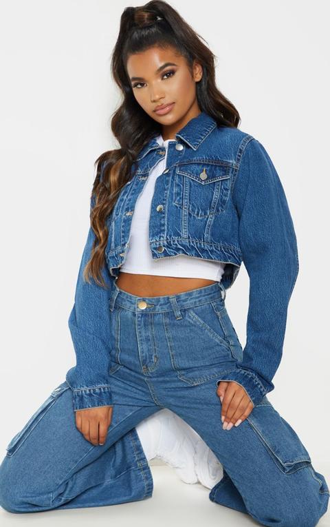 Mid Washed Cropped Rigid Denim Jacket