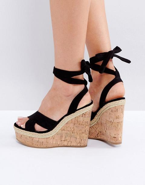 Asos Tambourine Tie Leg Wedges - Black