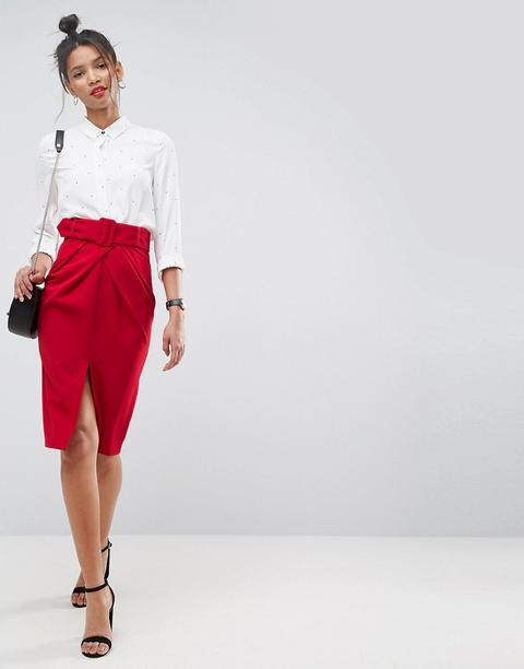 Asos - Gonna A Tubino Con Cintura - Rosso