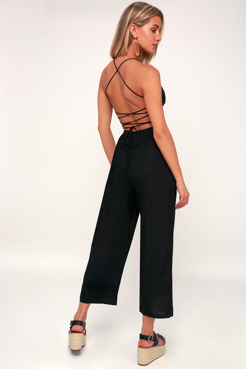 Leighton Black Lace-up Culotte Jumpsuit