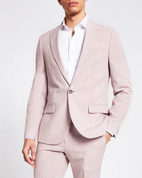 Pink Textured Skinny Suit Jacket