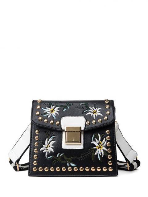 Floral Embroidery Rivet Crossbody Bag