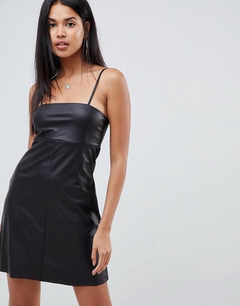 Asos Design - Vestitino In Pelle Sintetica Con Cuciture - Nero