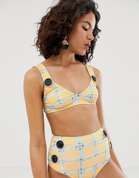 Asos White - Top Bikini A Quadri - Giallo