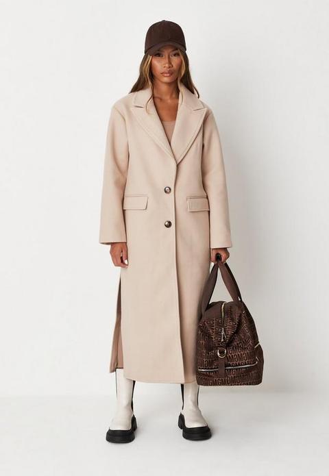 Camel Side Split Formal Midaxi Coat, Camel