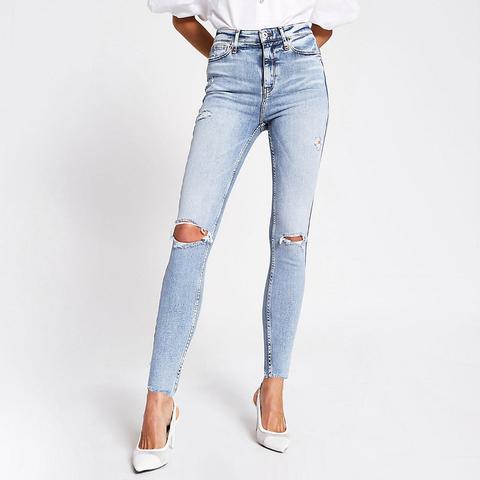 Blue Ripped High Rise Skinny Jeans