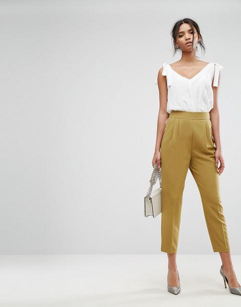 Asos - Pantaloni Stretti In Fondo A Vita Alta - Verde