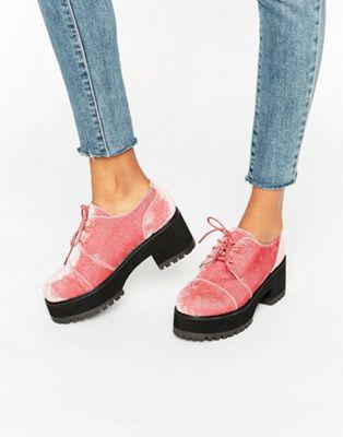 Asos - Obaca - Scarpe Stringate Spesse In Velluto - Rosa