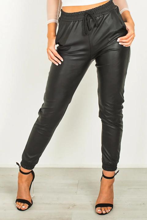 Black Faux Leather Casual Joggers