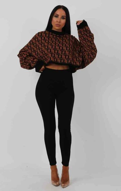 brown black long sleeve crop jumper