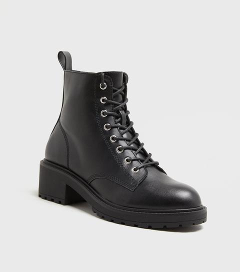 Black Chunky Lace Up Boots New Look Vegan