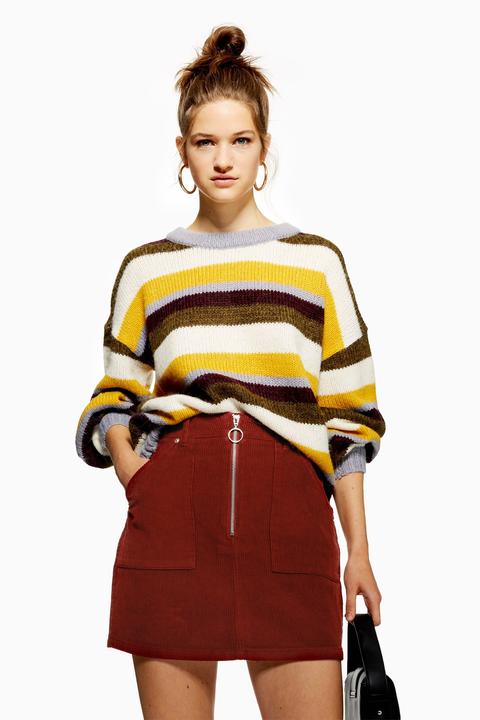 Womens Corduroy Zip Up Skirt - Rust, Rust