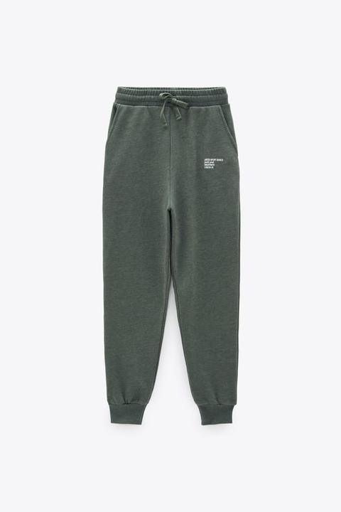 zara jogging trousers with slogan print