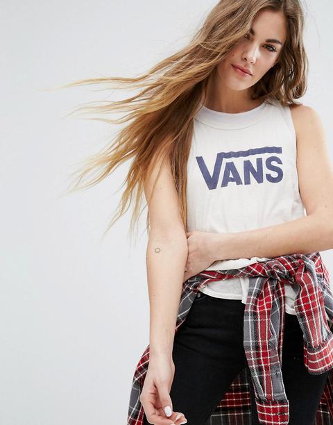 Vans Classic - Canotta Attillata Bianco Sporco Dévoré Con Logo - Bianco