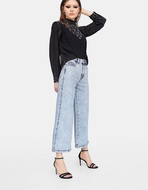 Jeans Culotte Azzurro Lavato