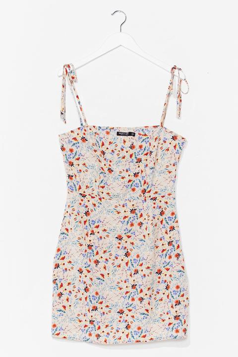 Womens Floral Tie Strap Mini Cami Dress