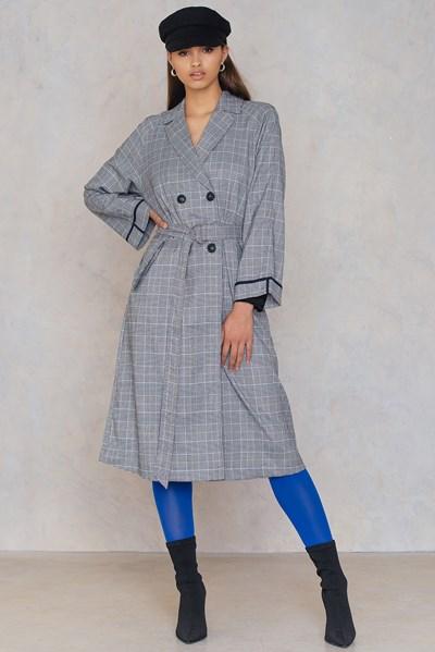 Dance & Marvel Plaid Trenchcoat - Grey,multicolor