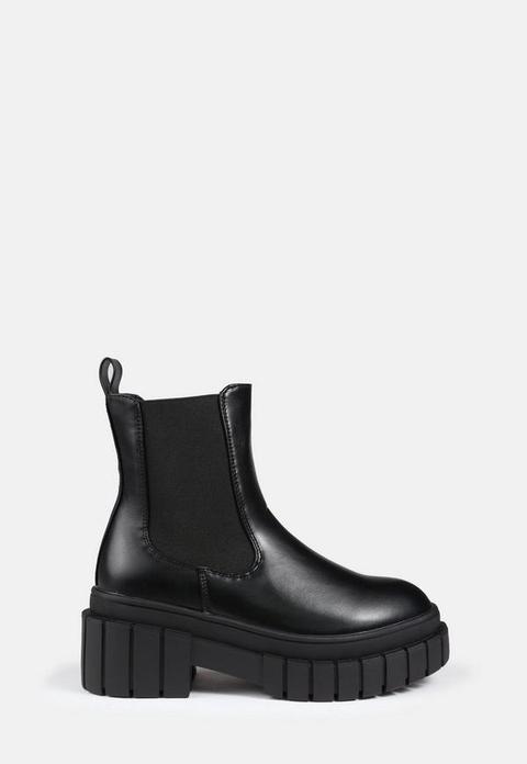 Black Chunky Sole Chelsea Boots, Black