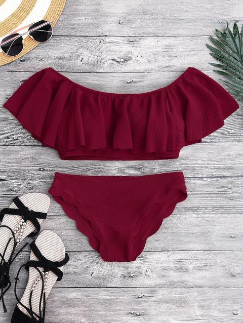 Bikini Smerlato Con Spalle Scoperte Orange Burgundy Red Deep Green