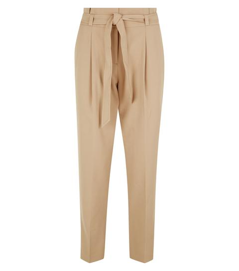 Camel Tie Paperbag Trousers New Look