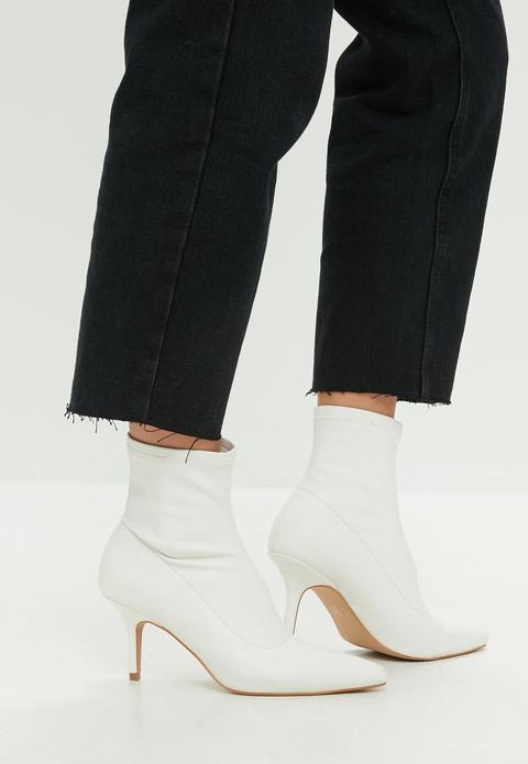 White Kitten Heel Ankle Boot, White